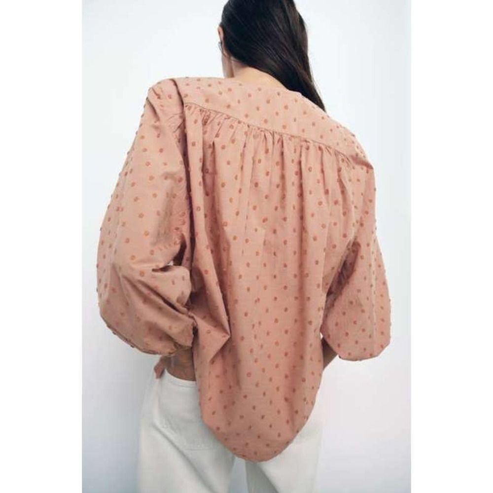 Zara EUC Puff Sleeves Polkadot Blouse Dust Pink Size M - Picture 4 of 9